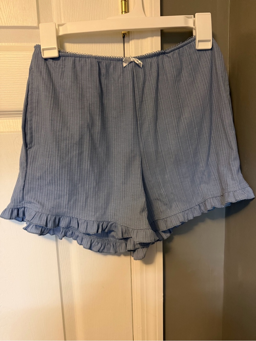 Light Blue High-Waist Ruffle Hem Sleep Shorts